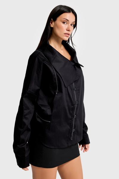 it's basic Women's Black Color Oversized Special Design Shirt