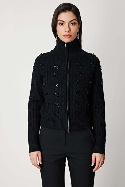 ON Mock Neck Cardigan with Ribbon Detail