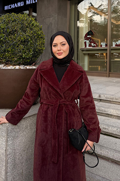 LOCCO Women's Epaulet Long Coat Burgundy