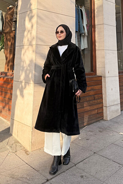 LOCCO Palton lung pentru femei cu epoleți, negru