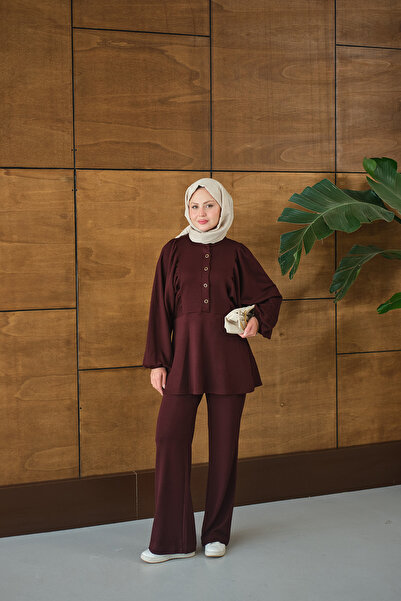 LOCCO Women's Snap Fastener Detail Double Set Burgundy