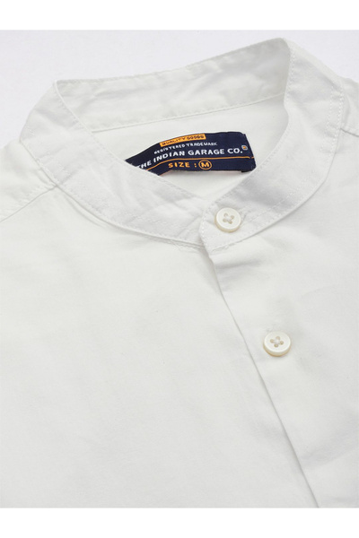 The Indian Garage Co By Styli Men White Mandarin Collar Shirt
