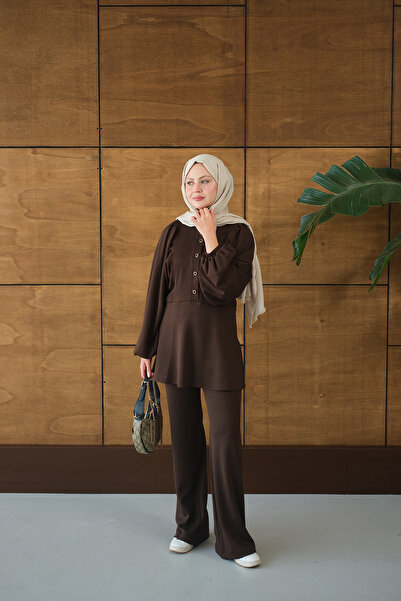 LOCCO Γυναικείο Σετ Καφέ με Κορδόνια Κορδόνια Κορδόνια Καφέ