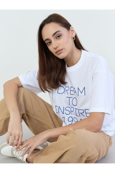 Styli White Oversized Slogan Print T-Shirt