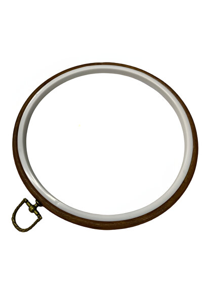 EleganTShoP Ahşap Görünümlü Yuvarlak Askılı Plastik Kasnak 19,5 cm