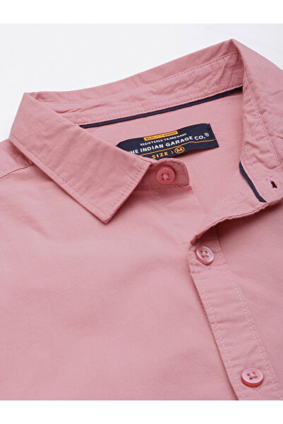 The Indian Garage Co By Styli Men Pink Solid Spread Collar Shirt