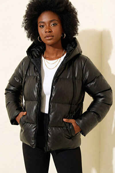 Kirazgym Women's Shiny Puffer Hooded Short Coat