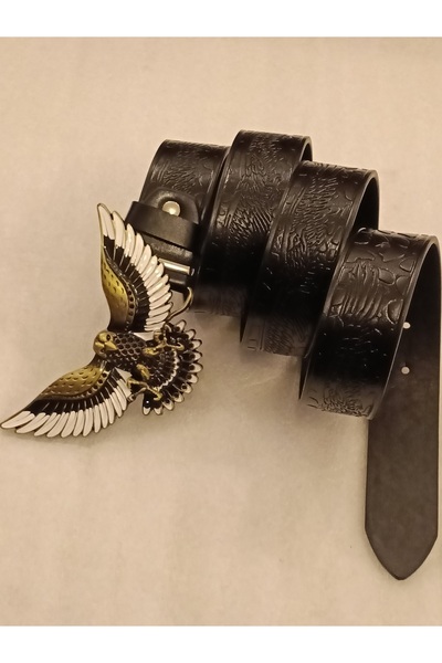 Butik Tülin حزام للجنسين من الجلد الصناعي الأصلي باللون الأسود مطبوع برونزي أ...