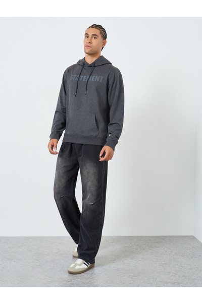 Styli Men Charcoal Relaxed Fit HD Print Hoodie