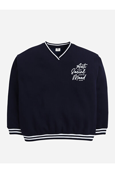 Victor and Jane By Styli V Neck Anti Social Mood Sweatshirt - 100% Cotton Fleece