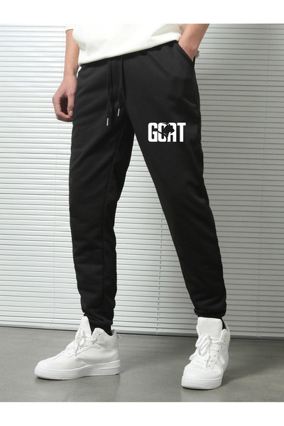 Rivox Men's Black Cotton Sweatpants Slim Fit Narrow Leg Goat Printed