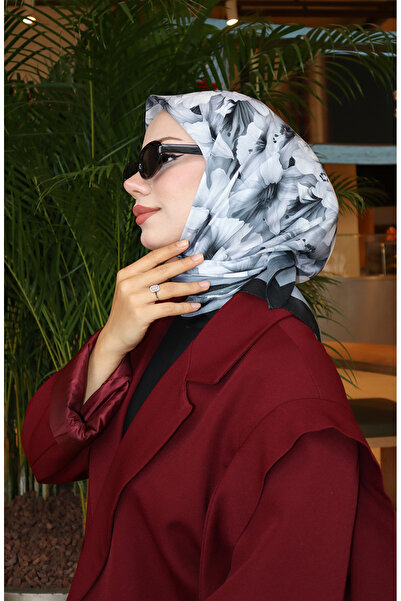 sefamerve Φουλάρι με σχέδιο λουλουδιών 70332-09 Μαύρο Γκρι