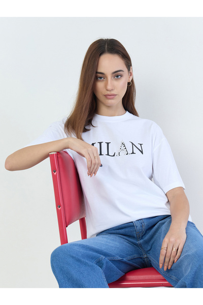 Styli White Oversized Slogan Print T-Shirt