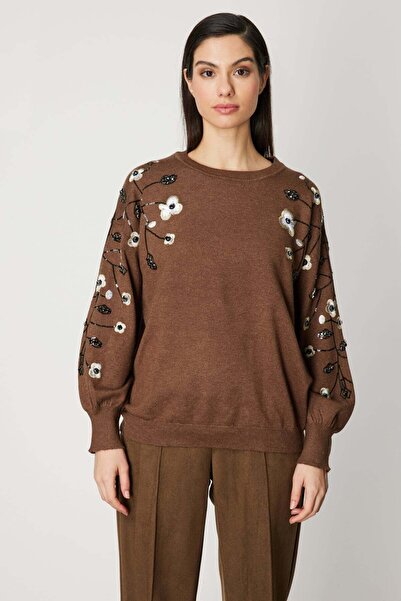 ON Pulover tricotat cu mâneci balon brodate cu flori