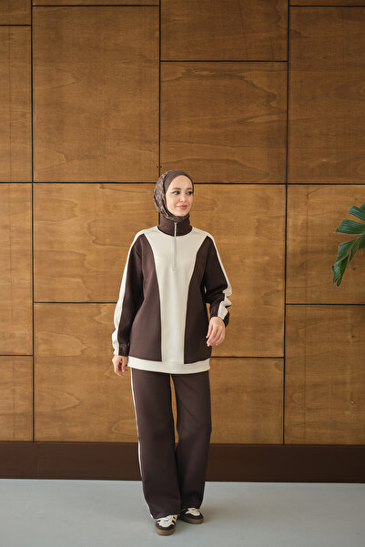 LOCCO Women's Double Color Zipper Detail Suit Brown