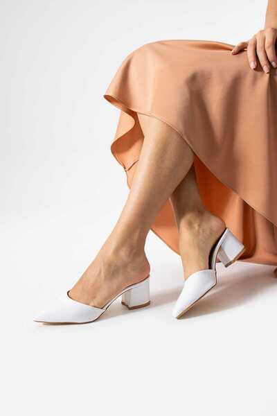 Bayramoğlu Pointed Toe Thick Heel Shiny Slippers Shoes