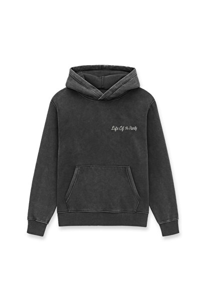 BARRELS AND OIL Men's Kangaroo Pocket Sweatshirt with Writing on the Back - Anthracite