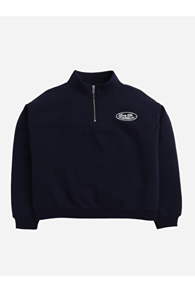 Victor and Jane By Styli Navy Blue Quarter-Zip Sweatshirt - 100% Cotton Fleece