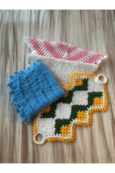 MOR TIRTIL el örgüsü banyo lifi sabun bezi 4 lü set çeyizlik gelin işi