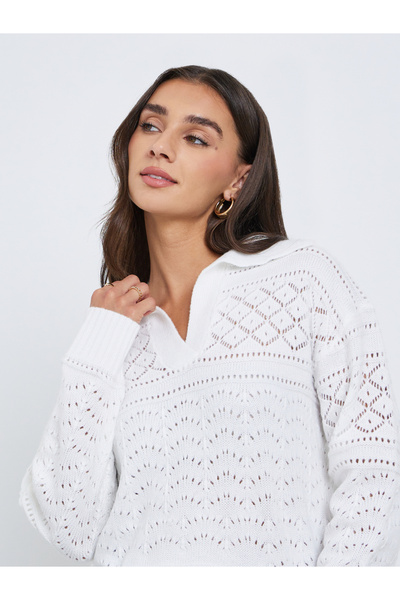 Styli White Knit Long Sleeve Top