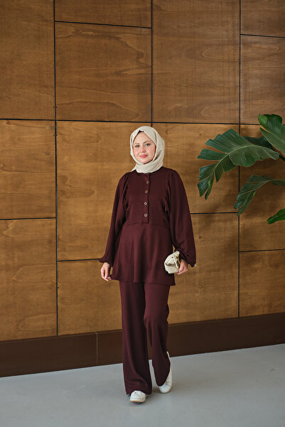 LOCCO Women's Snap Fastener Detail Double Set Burgundy