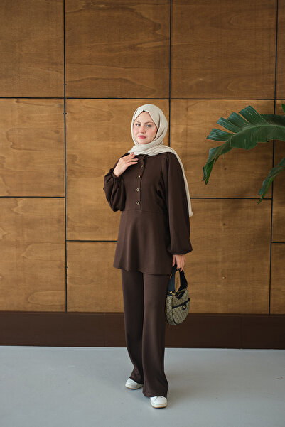 LOCCO Γυναικείο Σετ Καφέ με Κορδόνια Κορδόνια Κορδόνια Καφέ