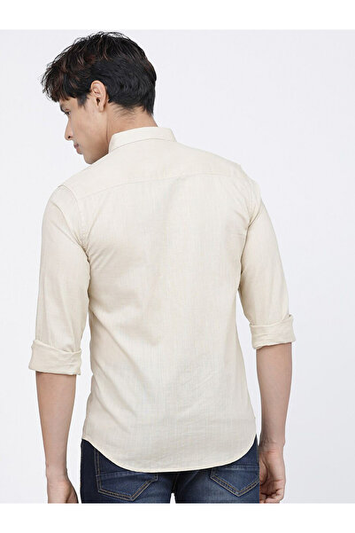 The Indian Garage Co By Styli Men Beige Slim Fit Button-Down Collar Shirt