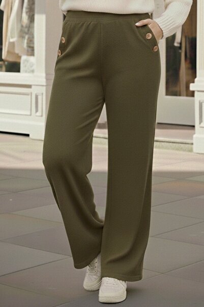 Chiccy Italian Large Size Khaki Pocketed Elastic Waist Wide Leg Slim Fi Corded Fabric Adife Woven Trousers 100 62
