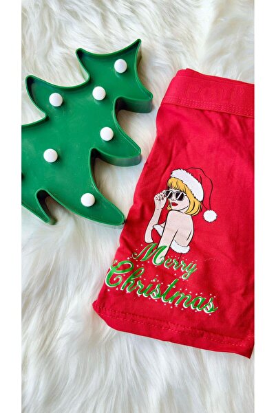 Sinem Çeyiz Poli 905 Red New Year Santa Claus Pine Tree Deer Patterned Boxer