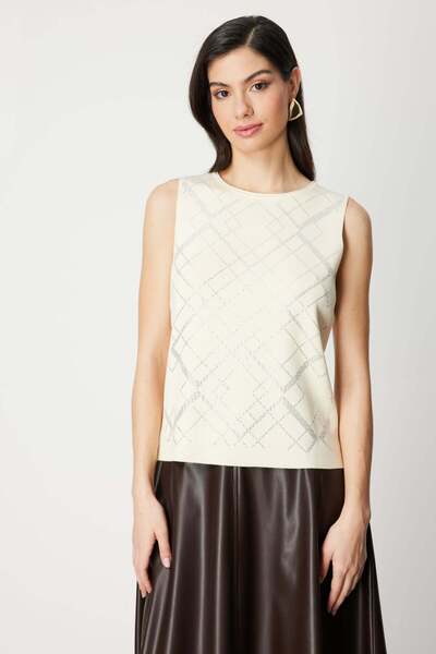 ON Bluză din tricot fără mâneci cu broderie de piatră în față