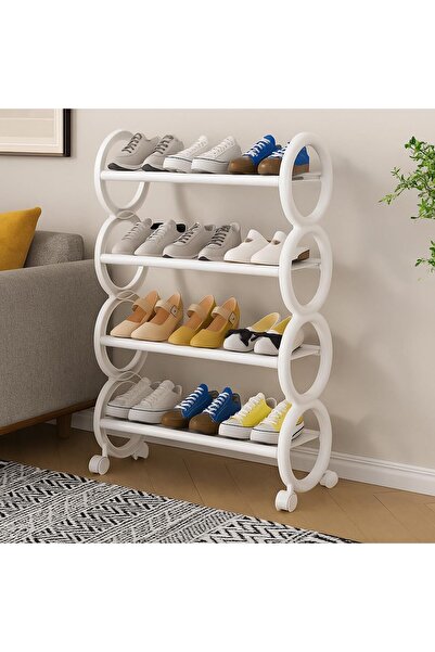 genric OneDcor Mobile Shoe Rack with Rolling Wheels 4 Tier – Durable Stackable Arc-Shaped Plastic Shelves