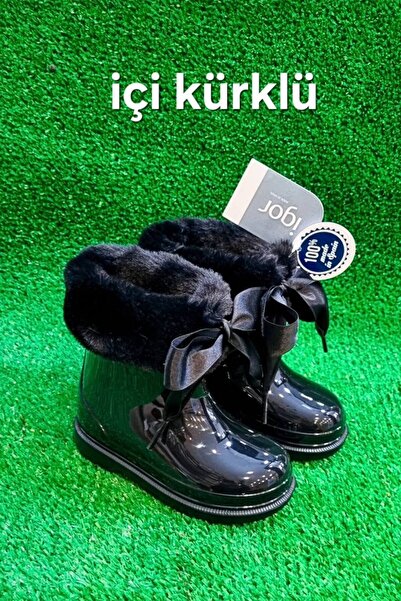 IGOR Bimbi Soft Borrego Чорні дитячі дощові чоботи з хутром