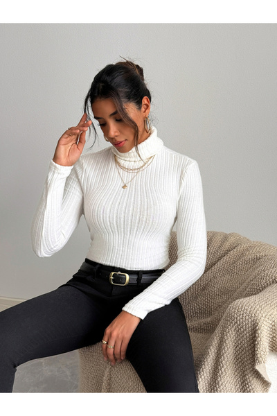 Take Two By Styli Women White Ribbed Turtleneck Top
