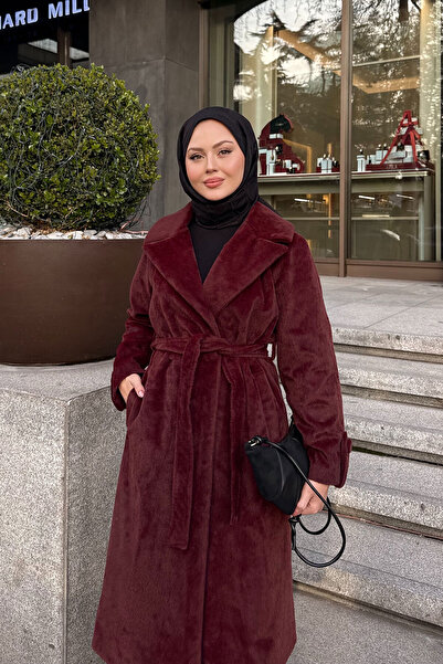 LOCCO Women's Epaulet Long Coat Burgundy