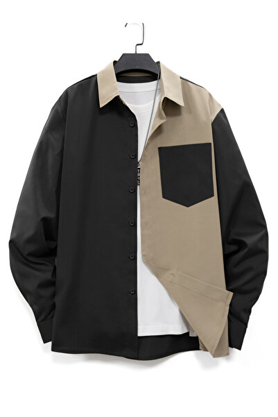 Take Two By Styli Men Two-Tone Button-Down Shirt with Pocket