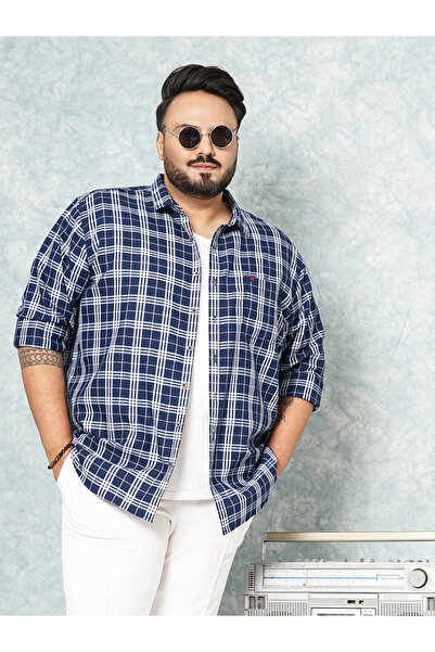 HardSoda By Styli Plus Size Navy Blue Checked Shirt