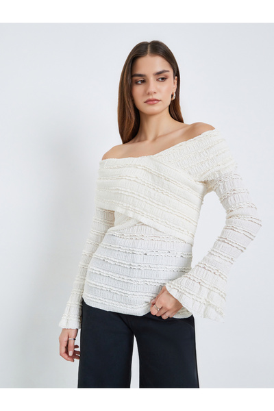 Styli Off-Shoulder Textured Blouse
