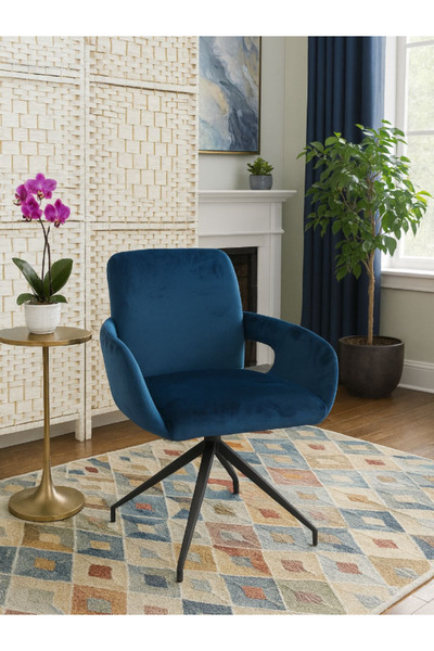 BEC59 كرسي دوار مخملي فاخر - مقعد مريح وأرجل معدنية