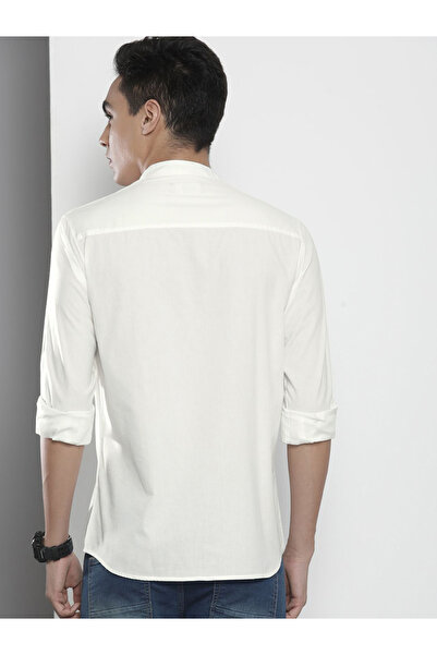 The Indian Garage Co By Styli Men White Mandarin Collar Shirt
