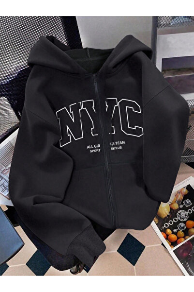 Oceanwear Nyc Printed Hooded Fleece-Lined Sweatshirt Zipper Cardigan