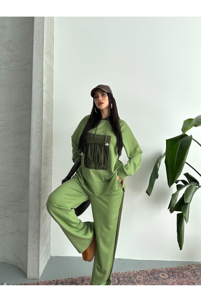 Moda İkra Hooded Top and Bottom Set with Decorative Pocket Detail for Women