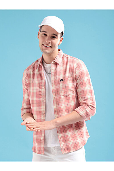 The Indian Garage Co By Styli Men Pink Regular Fit Checked Shirt