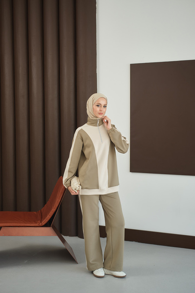 LOCCO Women's Double Color Zipper Detail Suit Green