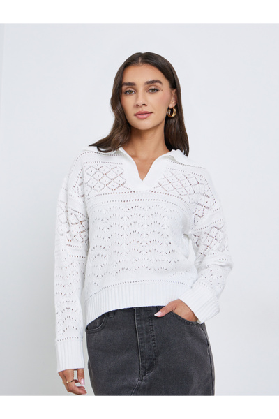 Styli White Knit Long Sleeve Top