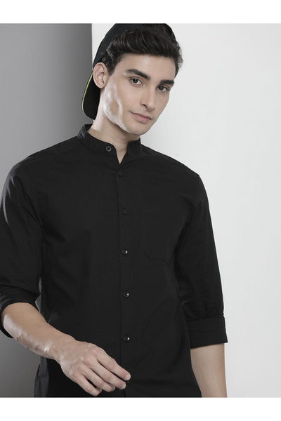 The Indian Garage Co By Styli Men Black Mandarin Collar Shirt