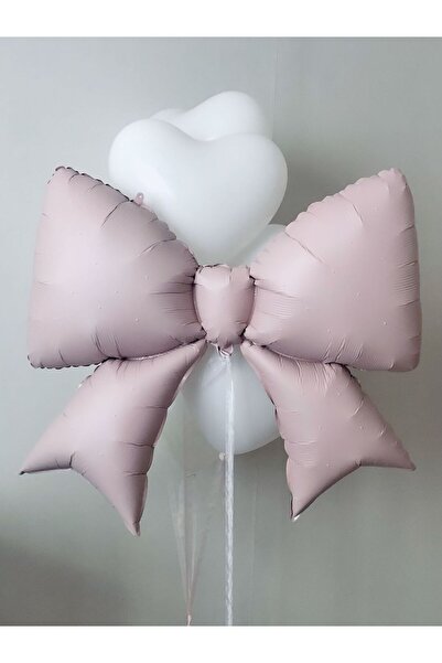 Çemrek Süs Parti Powder Bow Balloon and White Heart Balloon Bundle 5 Pieces