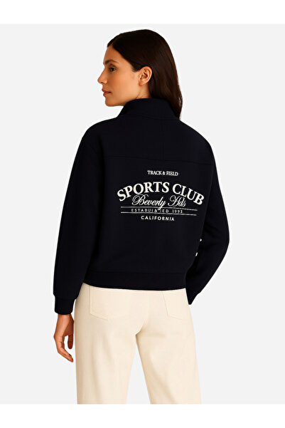 Victor and Jane By Styli Navy Blue Quarter-Zip Sweatshirt - 100% Cotton Fleece