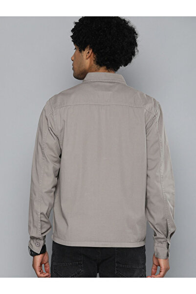The Indian Garage Co By Styli Men Grey Plain Shirt with Flap Pocket