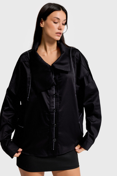 it's basic Women's Black Color Oversized Special Design Shirt