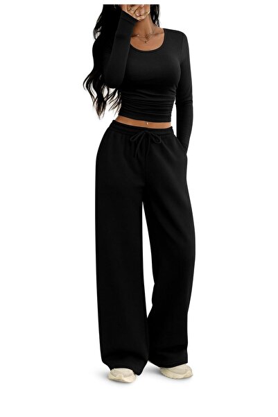 Timburly Unisex 4 Seasons Wearable 3 Pieces Elastic Waist Black Gray Navy Blue Wide Leg Sweatpants